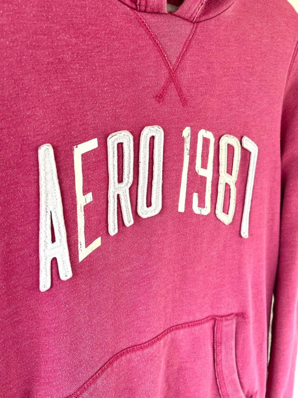 Vintage Aeropostale AERO 1987 Hoodie XL Pink Y2K Pullover Sweatshirt - Picture 3 of 6